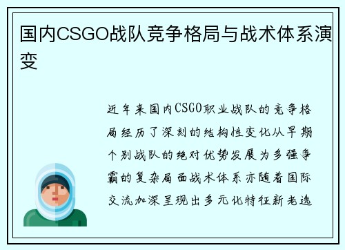 国内CSGO战队竞争格局与战术体系演变